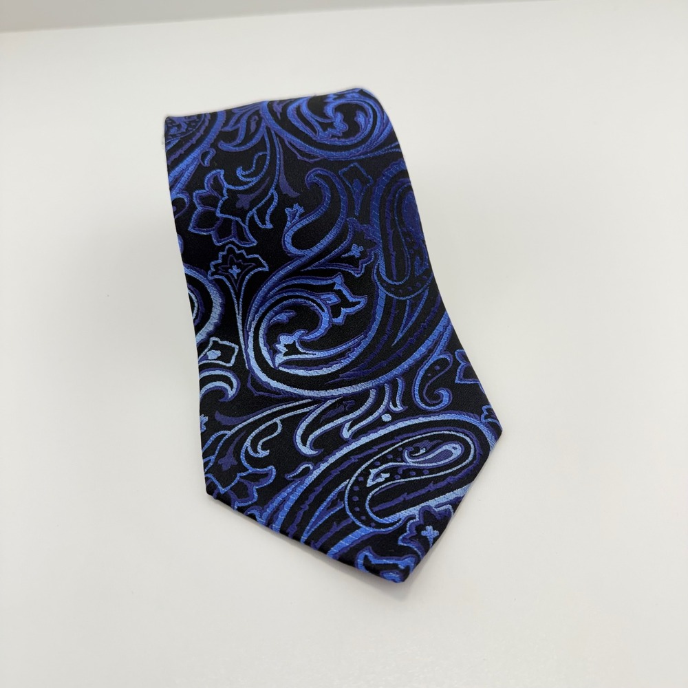 Croft & Barrow Mens Blue Black Paisley 100% Silk Necktie 60" x 3" Classic Tie